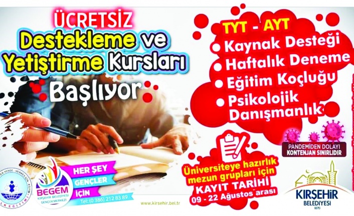 Kırşehir Belediyesi’nden ücretsiz yetiştirme ve  destekleme kursları 