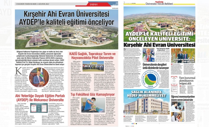 Kırşehir Ahi Evran Üniversitesi’nin  başarıları ulusal basında yer aldı